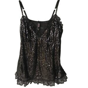 Vintage Victoria Secret The LACIE Black Sequin Camisole Top Tank Medium RARE